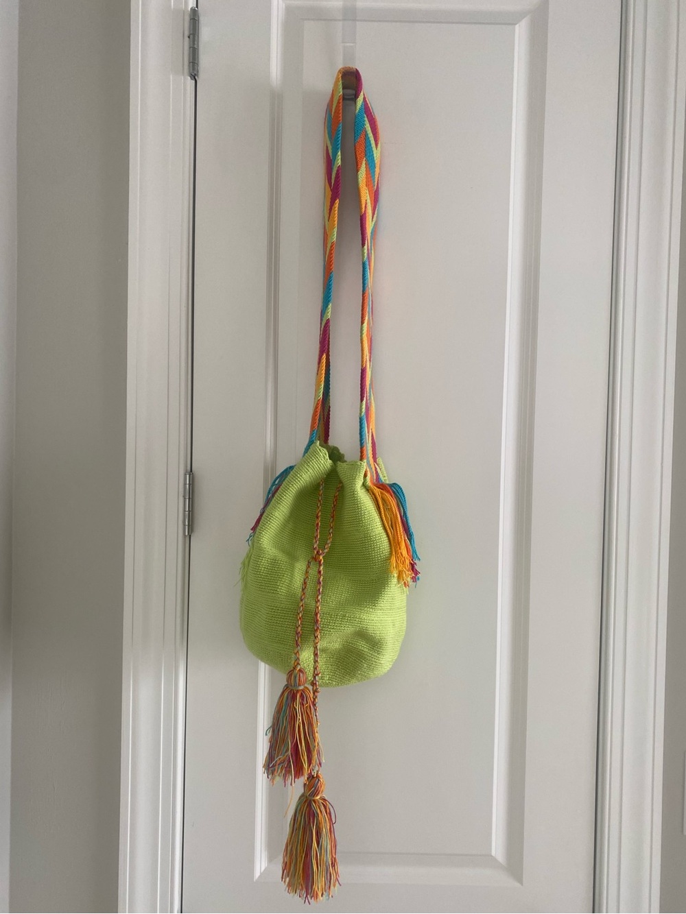 Beautiful Wayuu Purse Mochila Crossbody W/Tassel Drawstrings Chartreuse Boho